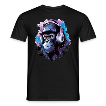 Gorilla Musik Kopfhörer Musik Affe - Männer T-Shirt - Schwarz - Vorne - AI Model Male 178 light (178cm)