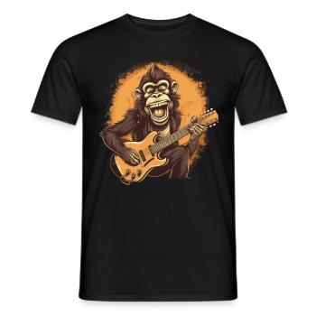 Affe Schimpanse spielt Acousitc Rock Gitarre - Männer T-Shirt - Schwarz - Vorne - AI Model Male 178 light (178cm)