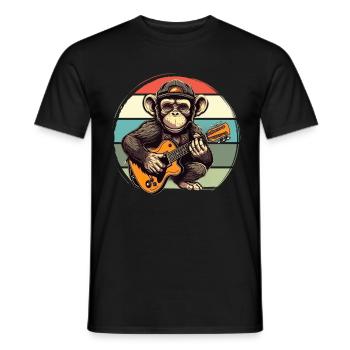 Affe Schimpanse spielt Acousitc Rock Gitarre - Männer T-Shirt - Schwarz - Vorne - AI Model Male 178 light (178cm)