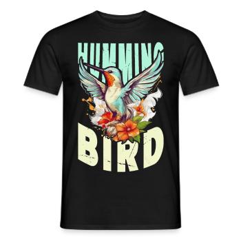 Hummingbird Flowers Bird Animal Art Watercolor Colorful - Men's T-Shirt - black - Front - AI Model Male 178 light (178cm)