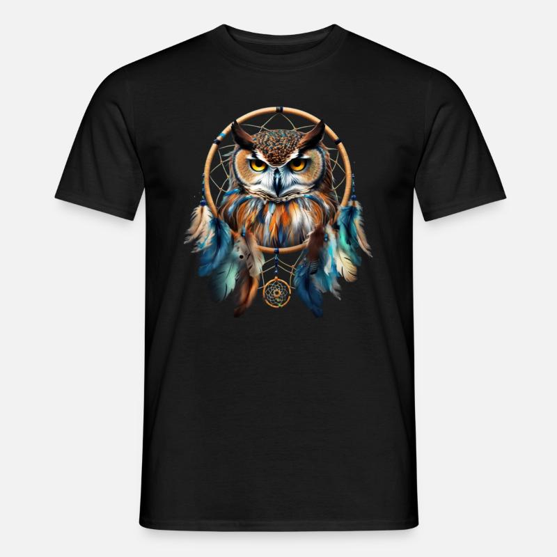Eule Traumfänger Vogel Federn - Männer T-Shirt - Schwarz