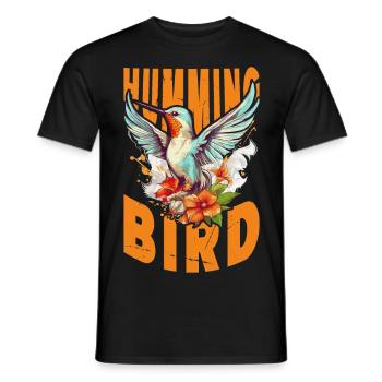 Hummingbird Flowers Bird Animal Art Watercolor Colorful - Men's T-Shirt - black - Front - AI Model Male 178 light (178cm)