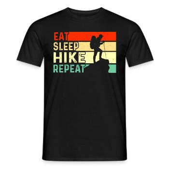 Eat sleep hike repeat hiking mountains mountaineering - Men's T-Shirt - black - Front - AI Model Male 178 light (178cm)