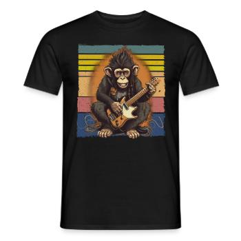 Affe Schimpanse spielt Acousitc Rock Gitarre - Männer T-Shirt - Schwarz - Vorne - AI Model Male 178 light (178cm)