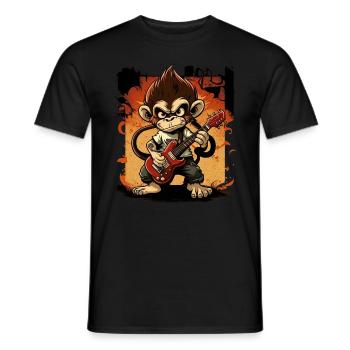 Affe Schimpanse spielt Acousitc Rock Gitarre - Männer T-Shirt - Schwarz - Vorne - AI Model Male 178 light (178cm)