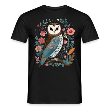 Niedliche Eule Vogel Federn Blumen Muster - Männer T-Shirt - Schwarz - Vorne - AI Model Male 178 light (178cm)