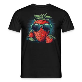 Lustige Erdbeere mit Sonnenbrille Frucht Tropisch - Männer T-Shirt - Schwarz - Vorne - AI Model Male 178 light (178cm)