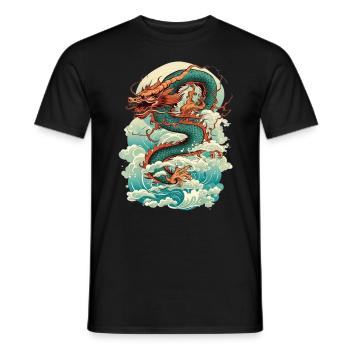 Asiatisch Drache Anime Japanisch Meer Wellen - Männer T-Shirt - Schwarz - Vorne - AI Model Male 178 light (178cm)