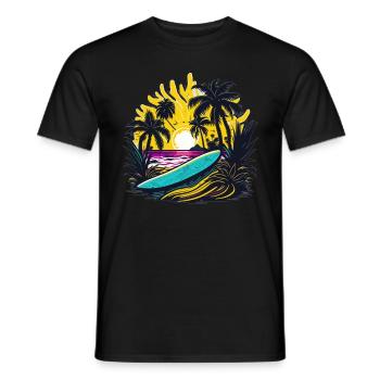 Summer Sun Palm Beach Island Surfboard - Men's T-Shirt - black - Front - AI Model Male 178 light (178cm)