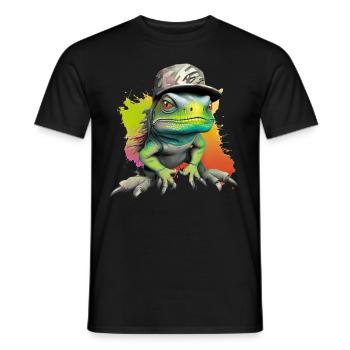 Lustige Baragame mit Mütze Reptil Leguan - Männer T-Shirt - Schwarz - Vorne - AI Model Male 178 light (178cm)