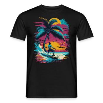 Summer Sun Palm Beach Island Surfboard - Men's T-Shirt - black - Front - AI Model Male 178 light (178cm)