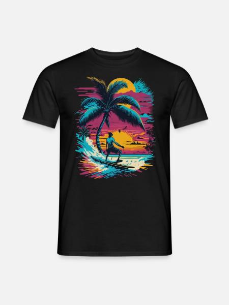 Sommer Sonne Palmen Strand Insel Surfbrett - Männer T-Shirt - Schwarz