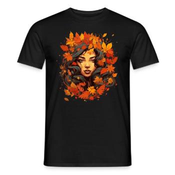 Herbst Frau Natur Blätter Jahreszeit - Männer T-Shirt - Schwarz - Vorne - AI Model Male 178 light (178cm)