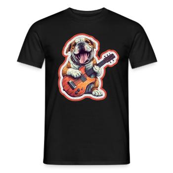 Bulldogge spielt Acousitc Rock Gitarre Hund - Männer T-Shirt - Schwarz - Vorne - AI Model Male 178 light (178cm)