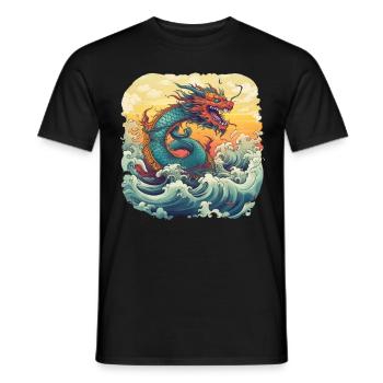 Asiatisch Drache Anime Japanisch Meer Wellen - Männer T-Shirt - Schwarz - Vorne - AI Model Male 178 light (178cm)