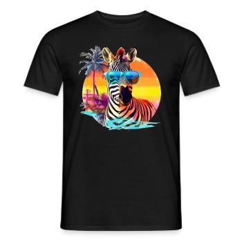 Lustiges Zebra mit Sonnenbrille Retro Stil für - Männer T-Shirt - Schwarz - Vorne - AI Model Male 178 light (178cm)