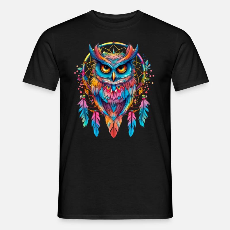 Eule Traumfänger Vogel Federn - Männer T-Shirt - Schwarz