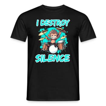 I Destroy Silence Affe Schlagzeug Trommeln - Männer T-Shirt - Schwarz - Vorne - AI Model Male 178 light (178cm)