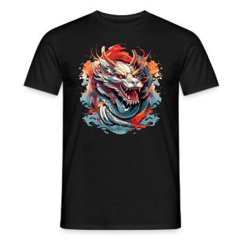 Asiatisch Drache Anime Japanisch Meer Wellen - Männer T-Shirt - Schwarz - Vorne - AI Model Male 178 light (178cm)