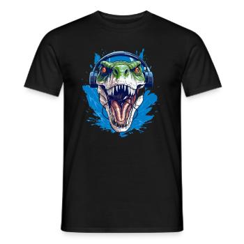 Cooler Dino mit Kopfhörer für Dino Fan - Männer T-Shirt - Schwarz - Vorne - AI Model Male 178 light (178cm)