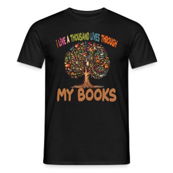 I Live A Thousand Lives Through My Books - Männer T-Shirt - Schwarz - Vorne - AI Model Male 178 light (178cm)