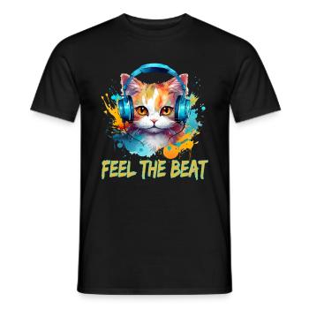 Niedliche Katze mit Kopfhörer - Männer T-Shirt - Schwarz - Vorne - AI Model Male 178 light (178cm)