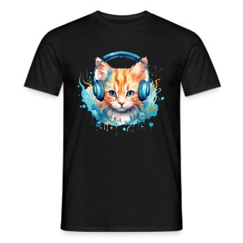 Niedliche Katze mit Kopfhörer Katzenmusik - Männer T-Shirt - Schwarz - Vorne - AI Model Male 178 light (178cm)