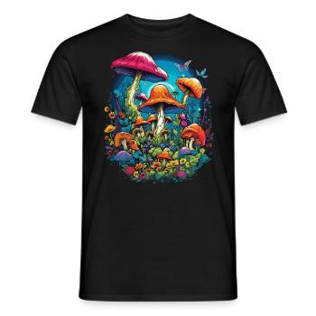 Cottegecore Magic mushrooms Forest Groovy - Men's T-Shirt - black - Front - AI Model Male 178 light (178cm)