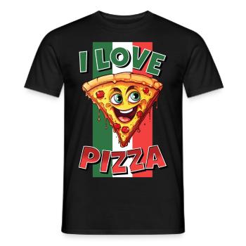 I Love Pizza Slice Face Laughs Pizzeria - Men's T-Shirt - black - Front - AI Model Male 178 light (178cm)