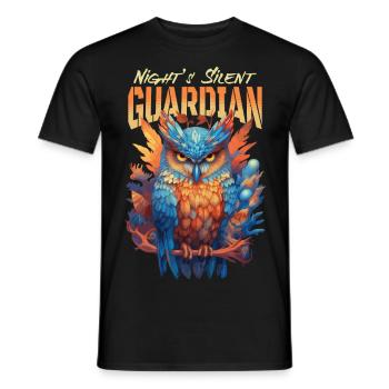 Owl Bird Guardian Night Nature Mystical Colorful Art - Men's T-Shirt - black - Front - AI Model Male 178 light (178cm)