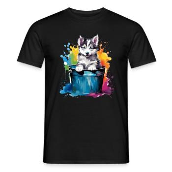 Siberian Husky Niedlicher Hund Farbeimer - Männer T-Shirt - Schwarz - Vorne - AI Model Male 178 light (178cm)