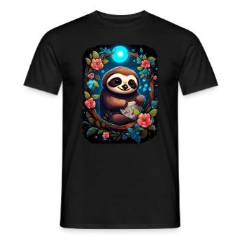 Faultier Niedliches Tier Floraler Nachthimmel - Männer T-Shirt - Schwarz - Vorne - AI Model Male 178 light (178cm)