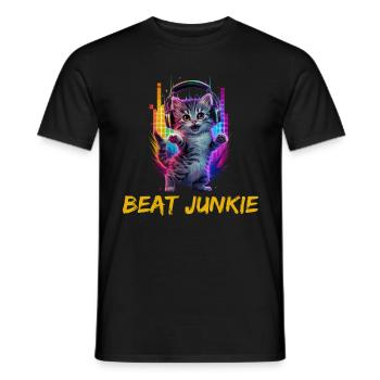 Niedliche Katze mit Kopfhörer - Männer T-Shirt - Schwarz - Vorne - AI Model Male 178 light (178cm)