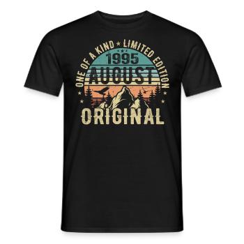 August 1995 - Born in August 1995 - Birthday - Men's T-Shirt - black - Front - AI Model Male 178 light (178cm)