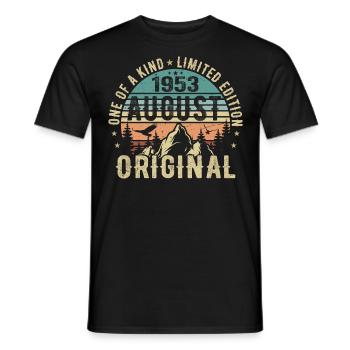 August 1953 - Born in August 1953 - Birthday - Men's T-Shirt - black - Front - AI Model Male 178 light (178cm)