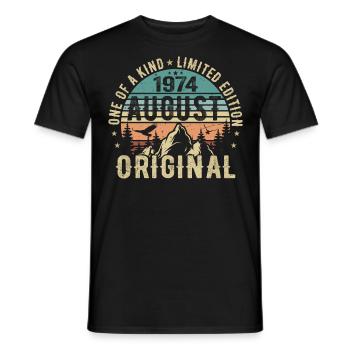 Août 1974 - Né en Août 1974 - Anniversaire - T-shirt homme - noir - Devant - AI Model Male 178 light (178cm)