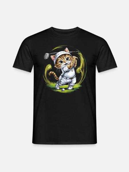 Niedliche Katze spielt Golf - Männer T-Shirt - Schwarz