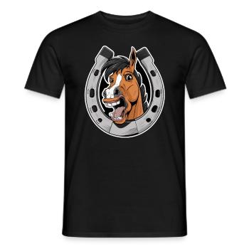 Pferd Lacht und Zeigt Zähne mit Hufeisen - Männer T-Shirt - Schwarz - Vorne - AI Model Male 178 light (178cm)