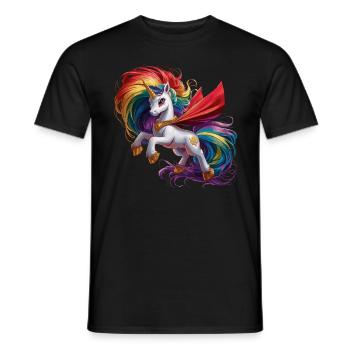 Lustiges Einhorn als Held für einen Superheld - Männer T-Shirt - Schwarz - Vorne - AI Model Male 178 light (178cm)