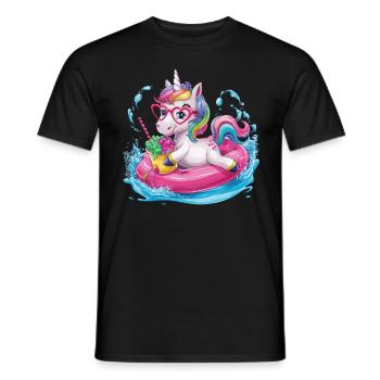 Niedliches Einhorn genießt Eiscreme-Spaß - Männer T-Shirt - Schwarz - Vorne - AI Model Male 178 light (178cm)