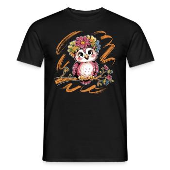 Niedliche Eule Vogel Federn Blumen für einen - Männer T-Shirt - Schwarz - Vorne - AI Model Male 178 light (178cm)