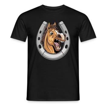 Pferd Lacht und Zeigt Zähne mit Hufeisen - Männer T-Shirt - Schwarz - Vorne - AI Model Male 178 light (178cm)