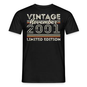 November 2001 Birthday Year November 2001 - Men's T-Shirt - black - Front - AI Model Male 178 light (178cm)