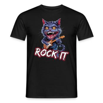 Rock It KatzeMusiker mit E-Gitarre - Männer T-Shirt - Schwarz - Vorne - AI Model Male 178 light (178cm)