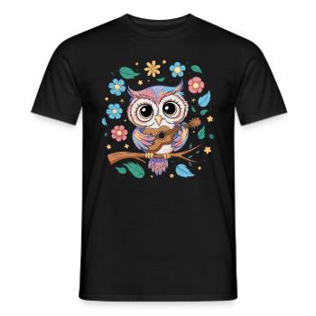 Niedliche Eule Vogel Federn Blumen Gitarre - Männer T-Shirt - Schwarz - Vorne - AI Model Male 178 light (178cm)