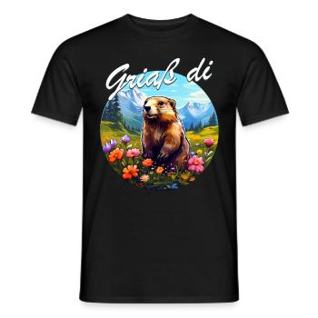 Griaß di Marmot, randonnée, montagnes, montagnards - T-shirt homme - noir - Devant - AI Model Male 178 light (178cm)