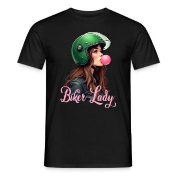 Coole Motorradfahrerin Bikerin kaut Kaugummi - Männer T-Shirt - Schwarz - Vorne - AI Model Male 178 light (178cm)