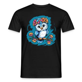 Niedliche Eule Vogel Federn Blumen für einen - Männer T-Shirt - Schwarz - Vorne - AI Model Male 178 light (178cm)