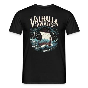 Wikingerschiff Valhalla Awaits für eine Wikinger - Männer T-Shirt - Schwarz - Vorne - AI Model Male 178 light (178cm)