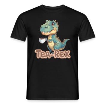 Niedlicher Dinosaurier trinkt Tee T-Rex Humor - Männer T-Shirt - Schwarz - Vorne - AI Model Male 178 light (178cm)